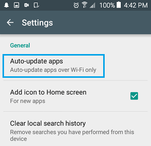 Auto Update Apps Option on Android Phone