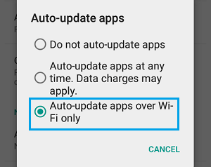 Auto Update Apps Over WiFi Only Option on Android Phone