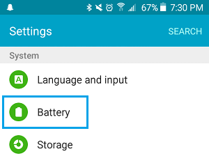 Battery Tab in Android Settings