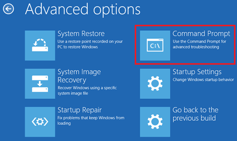 Command Prompt Option on Advanced Options Screen in Windows 10