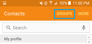 Contact Groups Tab on Android Phone