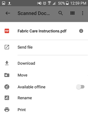 Scanned Document Share, Send, Print and Other Options On Google Drive
