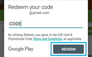 Enter Gift Card Code in Google Play Store