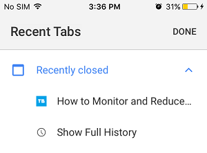 Liste Der Kürzlich Geschlossenen Tabs In Chrome Auf Dem Iphone