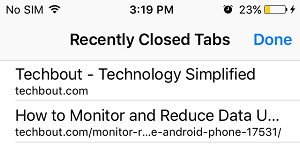 List of Recently Closed Websites in Safari on iPhone