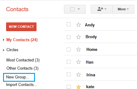Create New Contact Group Option in Gmail Contacts Page
