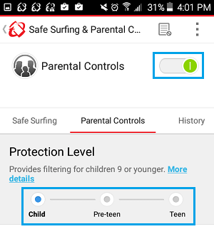 Parental Controls Options in Trend Micro App on Android