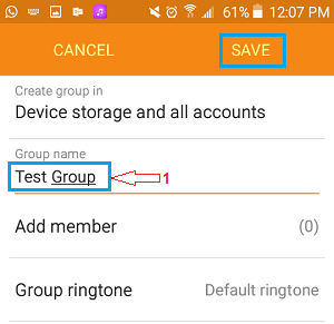 Contact Group Information Page On Android Phone