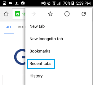Recent Tabs Option in Chrome on Android