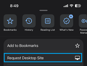 Request Desktop Site Option in Chrome