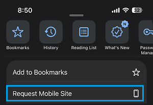 Request Mobile Site Option in Chrome