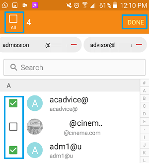 Select All Contacts for Group Email on Android Phone