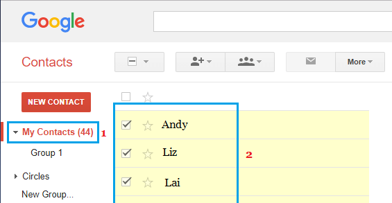 Select Contacts on Google Contacts