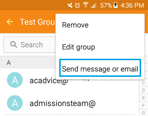 Send Group Message or Email Option on Android Phone