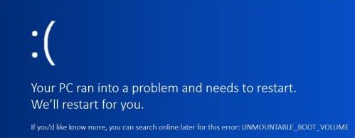 Unmountable Boot Volume Error in Windows 10