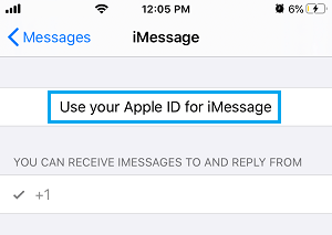 Use Apple ID For iMessage Option on iPhone