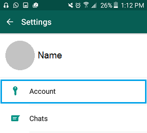 Account Tab on WhatsApp Settings Screen