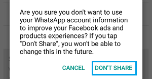 WhatsApp Don't Share Popup on Android Phone