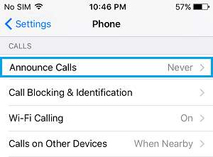 Announce Calls Tab on iPhone