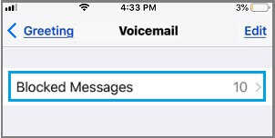 Blocked Messages Tab on iPhone