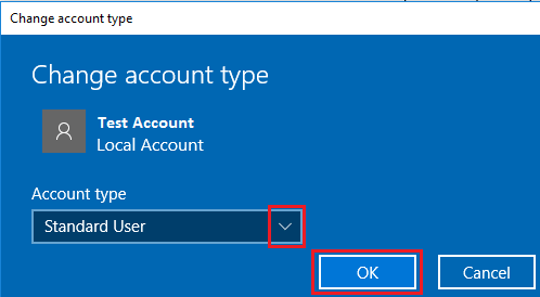 Change Windows 10 User Account Type to Standard or Administrater Type
