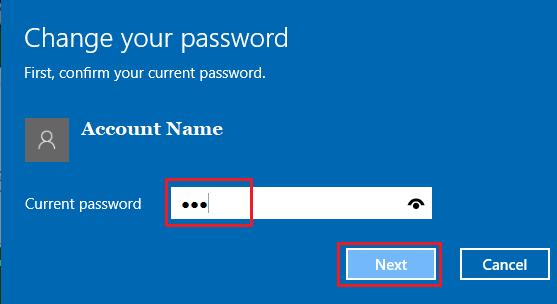 Confirm Current Password in Windows 10