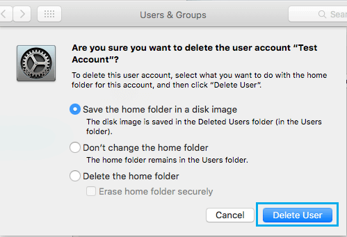 Delete User Account on Mac Options