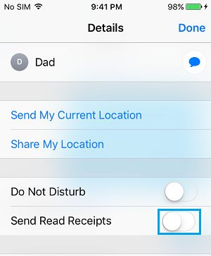 Disable Read Reciepts for Individual Contacts on iPhone