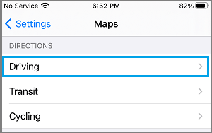 Driving Settings Option in Apple Maps