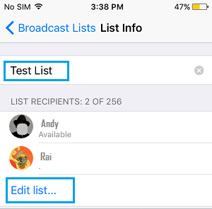 Edit WhatsApp Broadcast List on iPhone