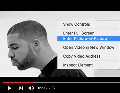 Enter Picture-in-Picture Mode option on Mac