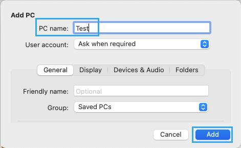 Enter Remote PC Name