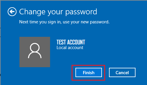 Finish Change Password Process in Windows 10
