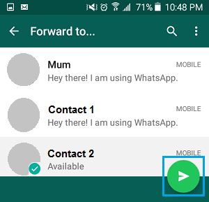 Forward WhatsApp Message to Multiple Contacts on Android Phone
