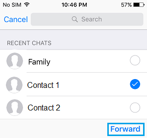 Forward Whatsapp Message to Multiple Contacts on iPhone