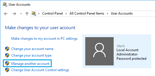 Manage Another Account Option in Windows 10 