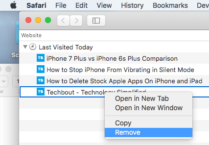 Eliminar página web específica del historial de Safari en Mac