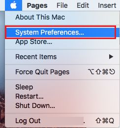System Preferences Tab on Mac Top Menu Bar