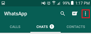 WhatsApp 3 Dots Menu iCon On Android Phone