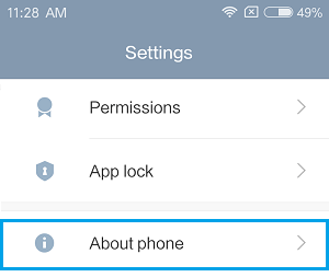 About Phone Option on Android Phone