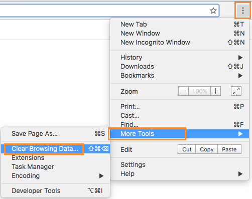 Clear Browsing Data option in Chrome Browser