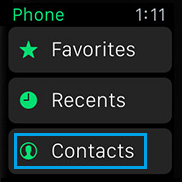 Contacts Tab in Phone App on Apple Watch