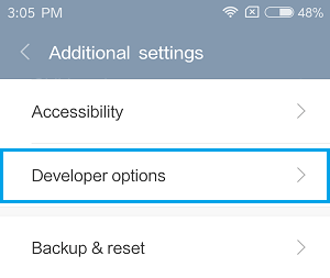 Developer Options Tab on Android Phone