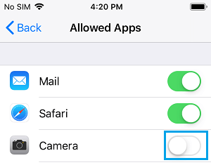 Disable Camera on iPhone