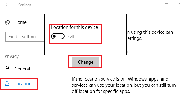 Disable Location Tracking in Windows 10