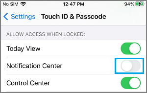 Disable Notification Center Access from Lock Screen