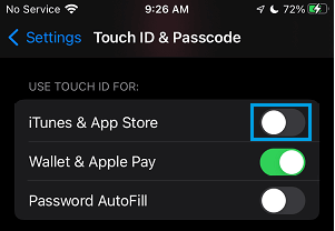 Disable Touch ID for App Store on iPhone