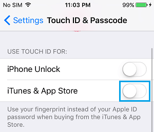 Disable Touch ID for iTunes & App Store