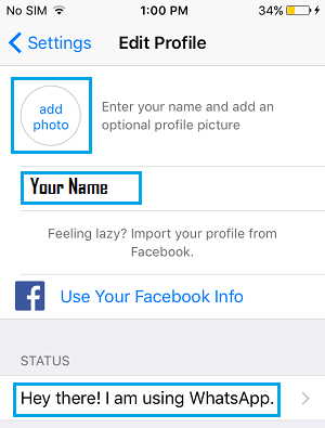 Edit WhatsApp Profile Screen On iPhone