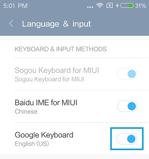 Enable Google Keyboard on Xiaomi Phone